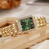 Ladies Retro Quartz Wrist Watch With Roman Numerals Rhinestone Dial Alloy Belt Rectangle Shape