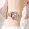 Ladies Retro Quartz Wrist Watch With Roman Numerals Rhinestone Dial Alloy Belt Rectangle Shape