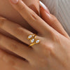 Ladies Retro Style Stainless Steel And Pearl Inlaid Geometric Ring With Electroplating