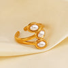 Ladies Retro Style Stainless Steel And Pearl Inlaid Geometric Ring With Electroplating