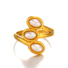 Ladies Retro Style Stainless Steel And Pearl Inlaid Geometric Ring With Electroplating