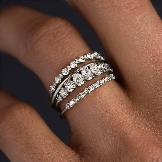 Ladies Ring Fashion Suit Jewelry Alloy Gold Plated Inlaid Zircon Geometric Style