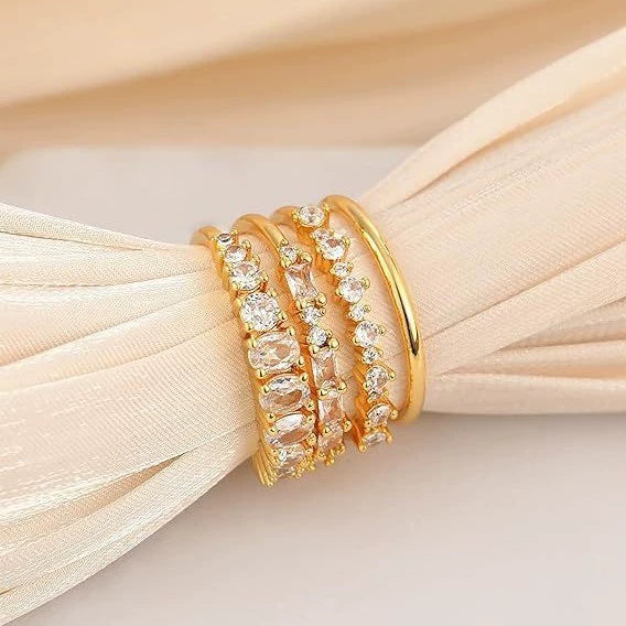 Ladies Ring Fashion Suit Jewelry Alloy Gold Plated Inlaid Zircon Geometric Style