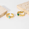 Ladies Ring Stainless Steel 18K Gold Pvdp Furnace Real Gold Hammer Texture Inlaid Turquoise Geometric