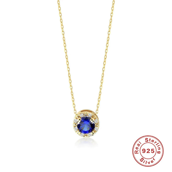 Ladies S925 Sterling Silver Clavicle Necklace With Round Color Diamond And Round Zirconium In Classic Fashion Style Electroplated Geometric Design