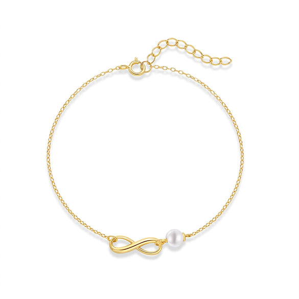 Ladies S925 Sterling Silver Geometric Pattern Glossy Eight Character Chain Pearl Bracelet With Real Gold Electroplating