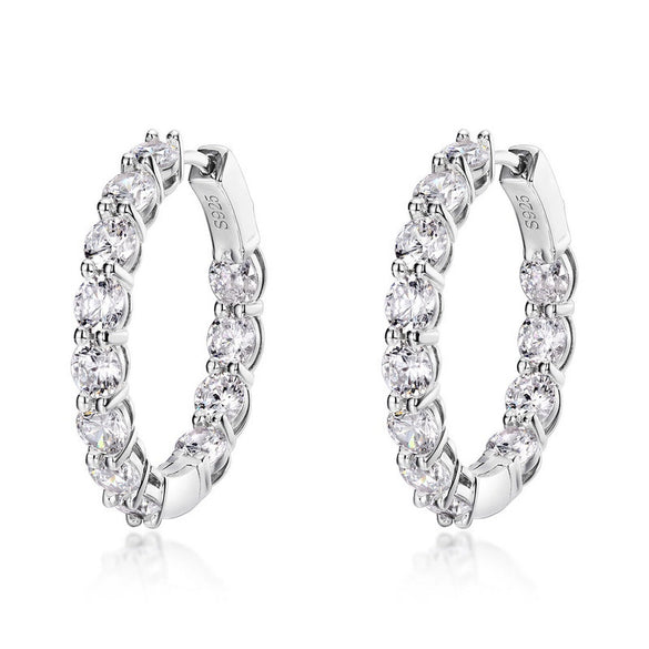 Ladies S925 Sterling Silver Geometric Round Earrings Set With Zircons