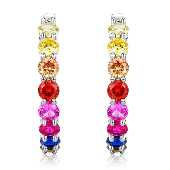 Ladies S925 Sterling Silver Geometric Round Earrings Set With Zircons