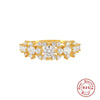 Ladies S925 Sterling Silver Geometric Wedding Ring Inlaid With Gold