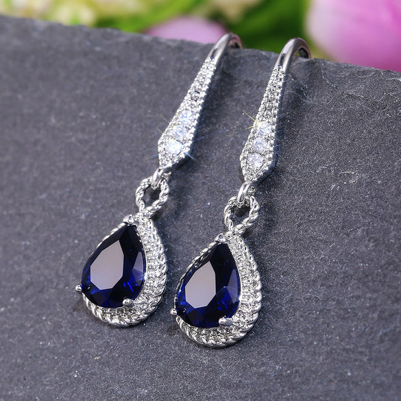 Ladies Sapphire Zircon Earrings Copper Geometric Ear Jewelry