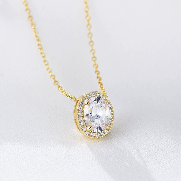 Ladies Silver 925 Sterling Microinlaid Zircon Oval Geometric Clavicle Chain Necklace With Diamond Treatment