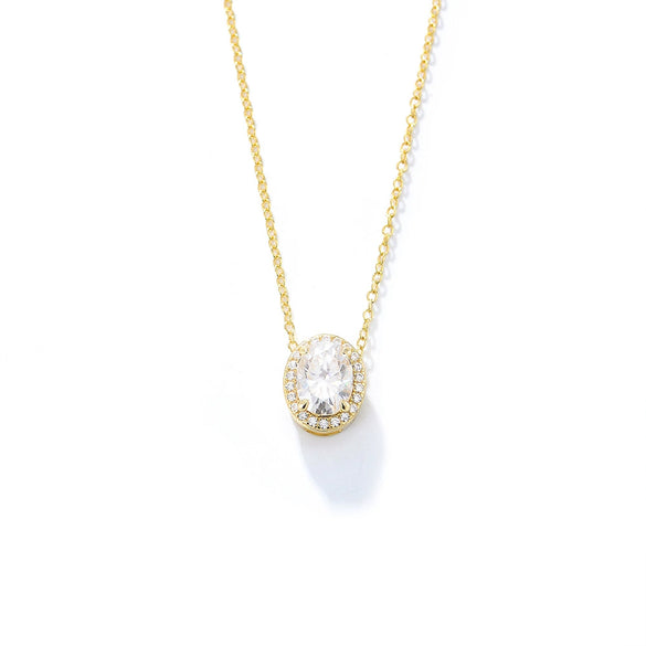 Ladies Silver 925 Sterling Microinlaid Zircon Oval Geometric Clavicle Chain Necklace With Diamond Treatment