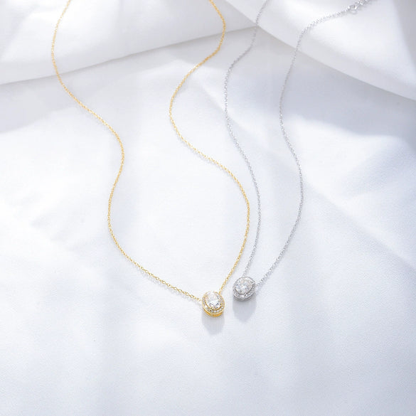 Ladies Silver 925 Sterling Microinlaid Zircon Oval Geometric Clavicle Chain Necklace With Diamond Treatment