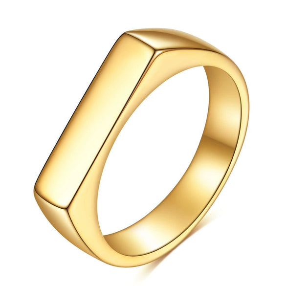 Ladies Simple Strip Flat Square Titanium Steel Geometric Ring 18 Goldplated Jewelry