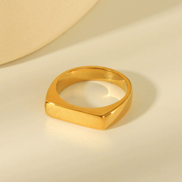 Ladies Simple Strip Flat Square Titanium Steel Geometric Ring 18 Goldplated Jewelry
