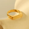 Ladies Simple Strip Flat Square Titanium Steel Geometric Ring 18 Goldplated Jewelry