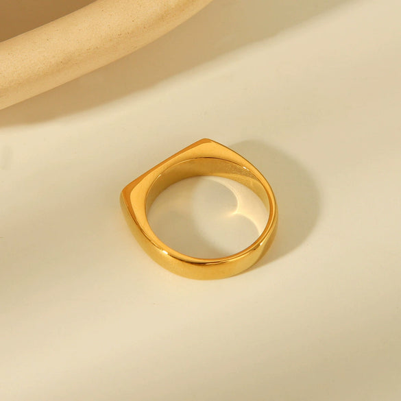 Ladies Simple Strip Flat Square Titanium Steel Geometric Ring 18 Goldplated Jewelry