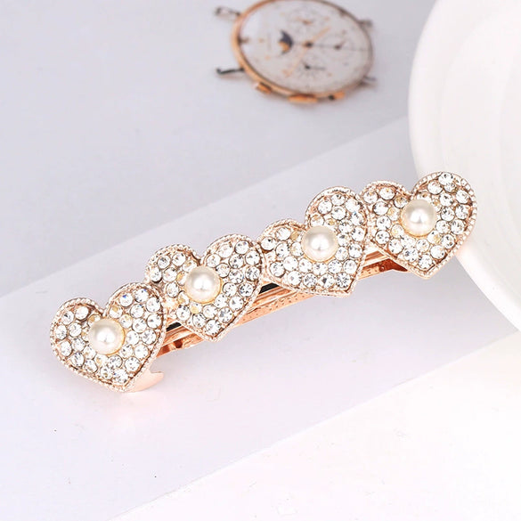 Ladies Spring Hair Clip Alloy Electroplated Crystal Pearl Bow Hair Accessory