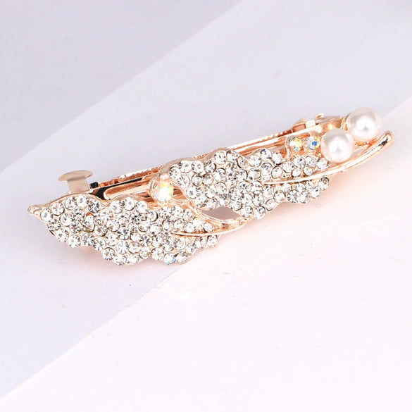 Ladies Spring Hair Clip Alloy Electroplated Crystal Pearl Bow Hair Accessory
