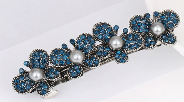 Ladies Spring Hair Clip Alloy Electroplated Crystal Pearl Bow Hair Accessory