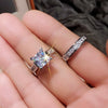 Ladies Square Copper Ring Set With Diamond Zircon And Geometric Design Light Luxury Style