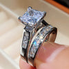 Ladies Square Copper Ring Set With Diamond Zircon And Geometric Design Light Luxury Style