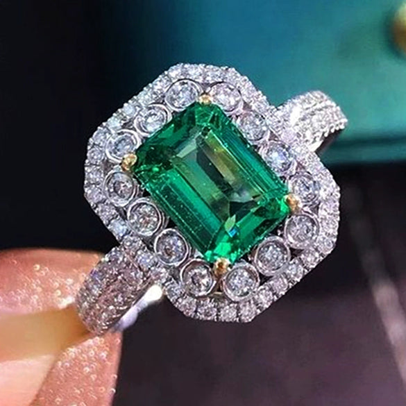 Ladies Square Emerald Engagement Ring Copper Geometric Zircon