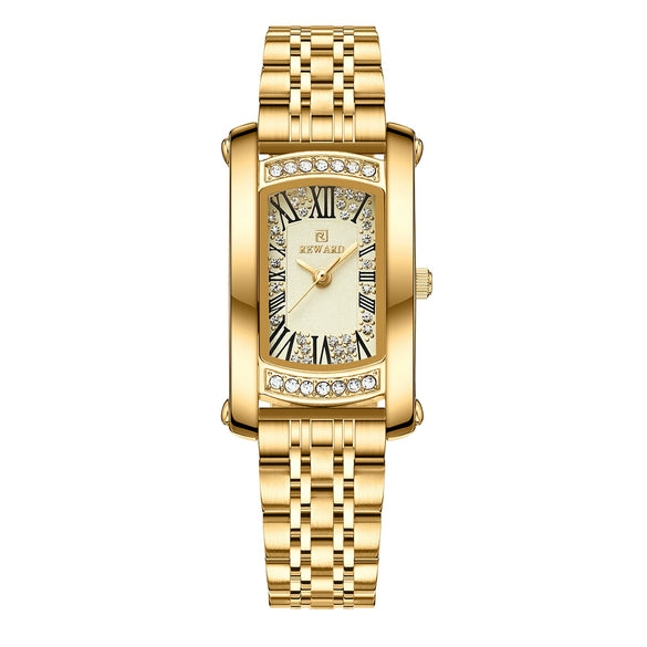 Ladies Square Quartz Watch Alloy Case Mineral Strengthened Glass Mirror Stainless Steel Strap Light Luxury Fashion Exquisite Waterproof