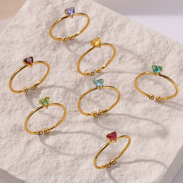 Ladies Stacked Zircon Heart Ring December Series Stainless Steel Geometric Electroplated