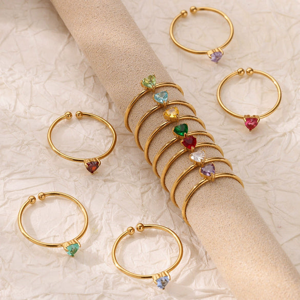Ladies Stacked Zircon Heart Ring December Series Stainless Steel Geometric Electroplated