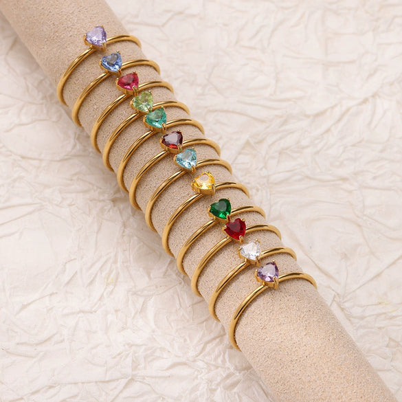 Ladies Stacked Zircon Heart Ring December Series Stainless Steel Geometric Electroplated