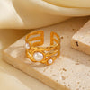 Ladies Stainless Steel And Pearl Geometric Irregular Shaped Hip Hop Retro Style Electroplated Ring