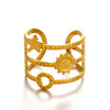 Ladies Stainless Steel And Pearl Geometric Style Star Sun Opening Adjusting Ring 18K Gold Plated