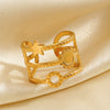 Ladies Stainless Steel And Pearl Geometric Style Star Sun Opening Adjusting Ring 18K Gold Plated