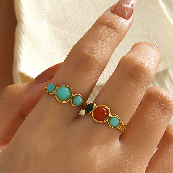 Ladies Stainless Steel And Resin Geometric Round Ring With Electroplating