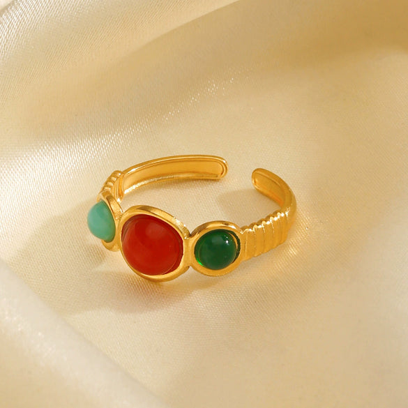 Ladies Stainless Steel And Resin Geometric Round Ring With Electroplating