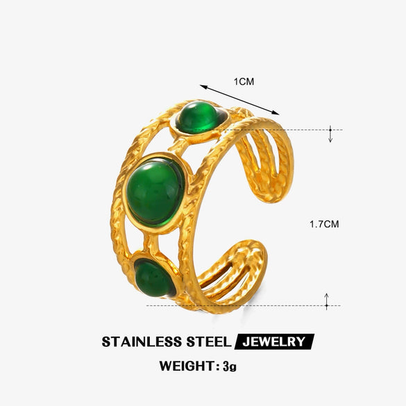 Ladies Stainless Steel And Resin Geometric Round Ring With 18K Gold Plated Electroplating