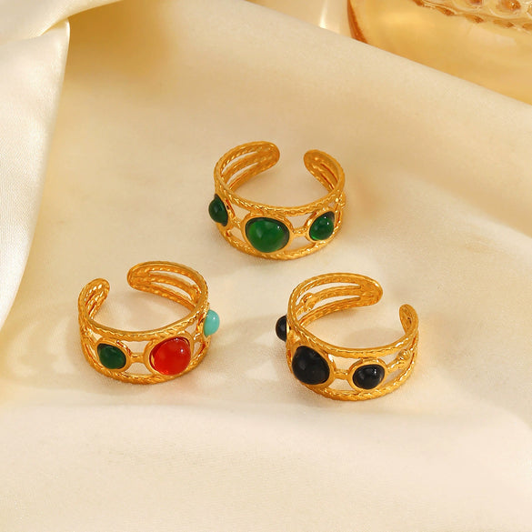 Ladies Stainless Steel And Resin Geometric Round Ring With 18K Gold Plated Electroplating