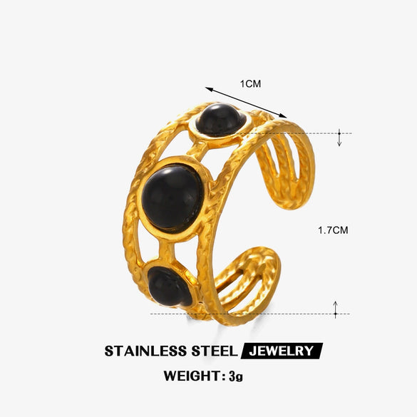 Ladies Stainless Steel And Resin Geometric Round Ring With 18K Gold Plated Electroplating
