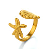 Ladies Stainless Steel And Shell Starfish Design Opening Ring With Electroplating