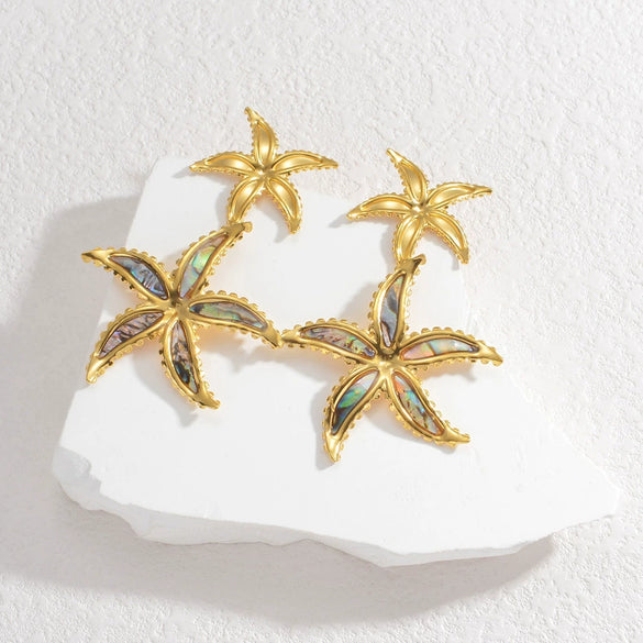Ladies Stainless Steel Animal Style Irregular Starfish Hammer Earrings With Electroplating