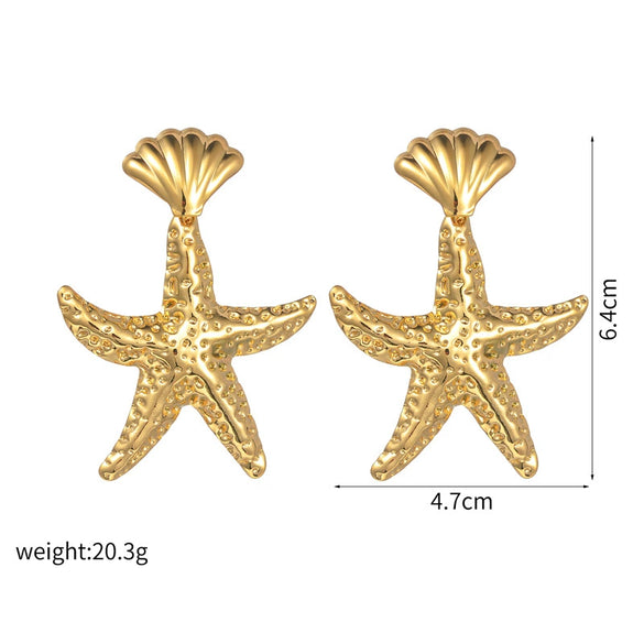 Ladies Stainless Steel Animal Style Irregular Starfish Hammer Earrings With Electroplating