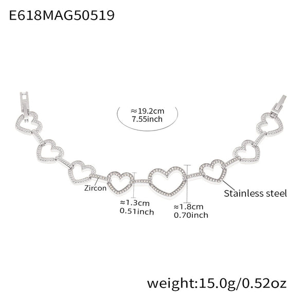 Ladies 316L Stainless Steel Bracelet With Geometric Pattern Electroplating 5A Zircon And Love Circle Stitching Light Luxury Style