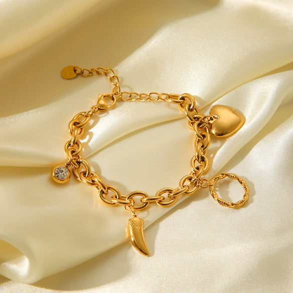 Ladies Stainless Steel Bracelet With Love Zircon Pendant Geometric Heart Electroplated Style
