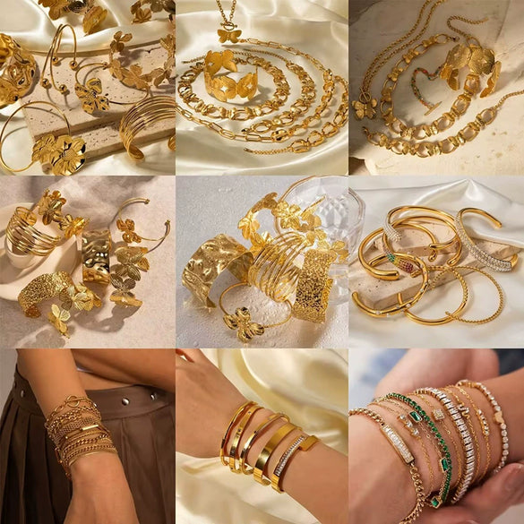 Ladies Stainless Steel Bracelet With Original Design Geometric Style Real Gold Plating Inlaid Zircon