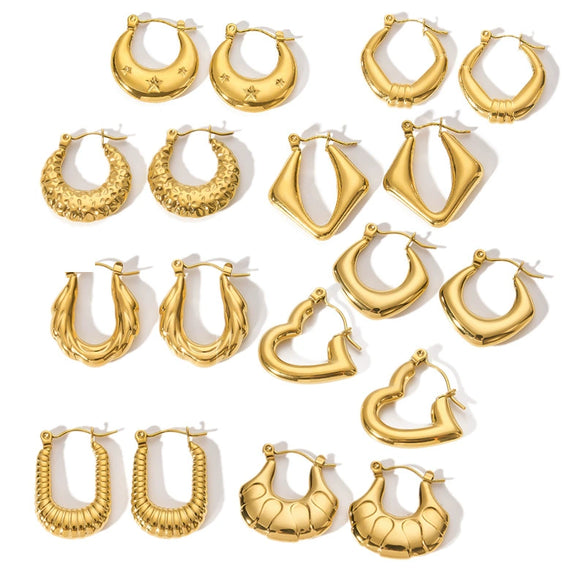 Ladies Stainless Steel Circle Earrings With Geometric Design Pvdp Furnace Real Gold Treatment