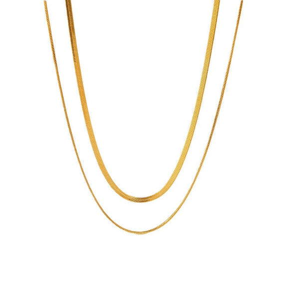 Ladies Stainless Steel Double Layer Snake And Blade Chain Necklace Geometric Style Electroplated