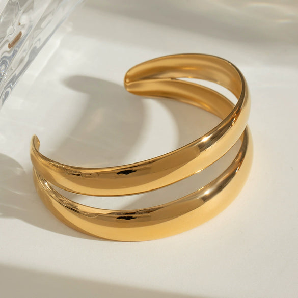 Ladies Stainless Steel Doublelayer Open Bracelet With Electroplating And Geometric Style