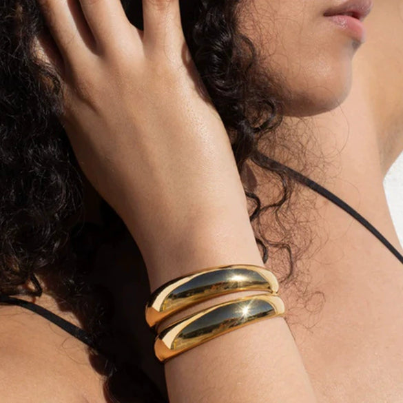 Ladies Stainless Steel Doublelayer Open Bracelet With Electroplating And Geometric Style