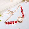 Ladies Stainless Steel Fashion Watch With Round Dial And Beaded Bracelet